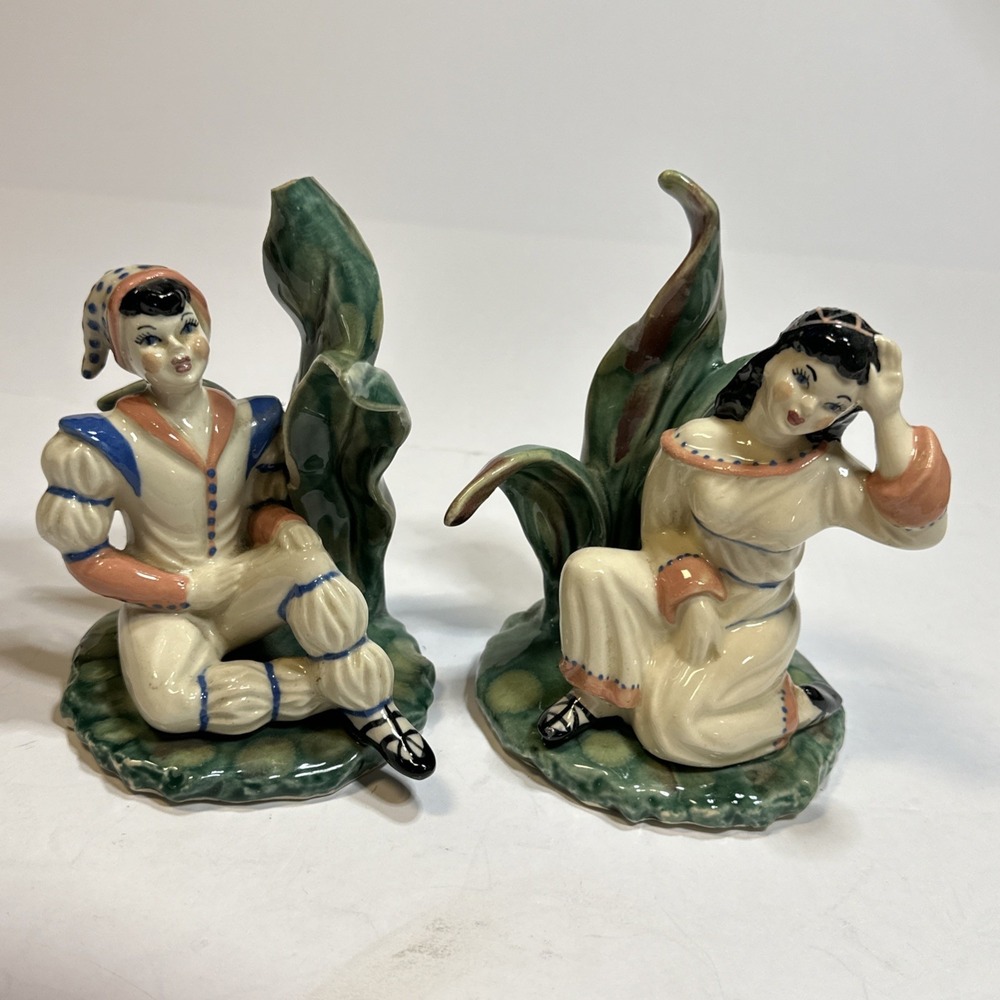 Vintage Ceramic Harlequin Couple Figurines Mid Century‎ Hand Painted Set of 2